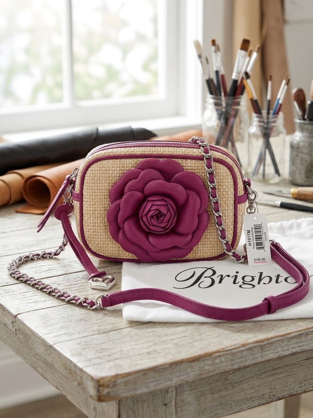 New BRIGHTON Rosie Straw Crossbody Camera Bag